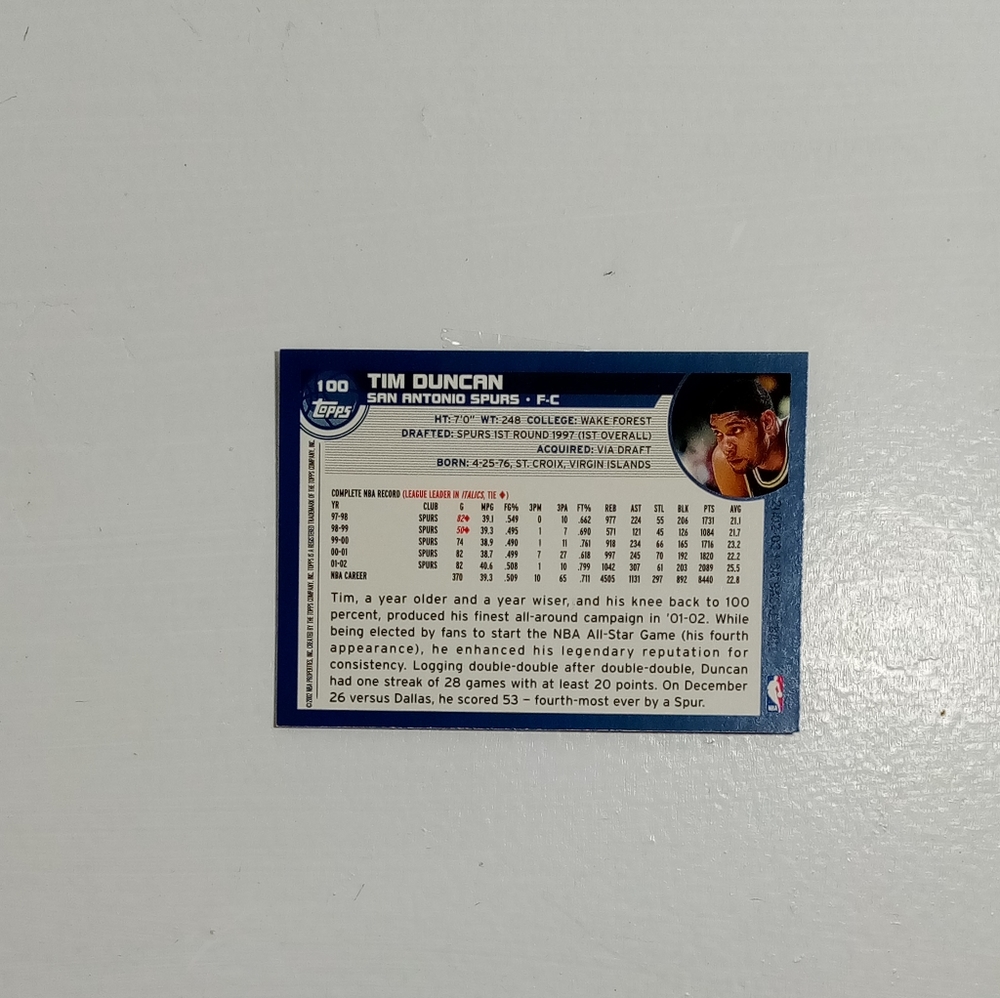 2002 Topps Tim Duncan - Picture 2 of 3